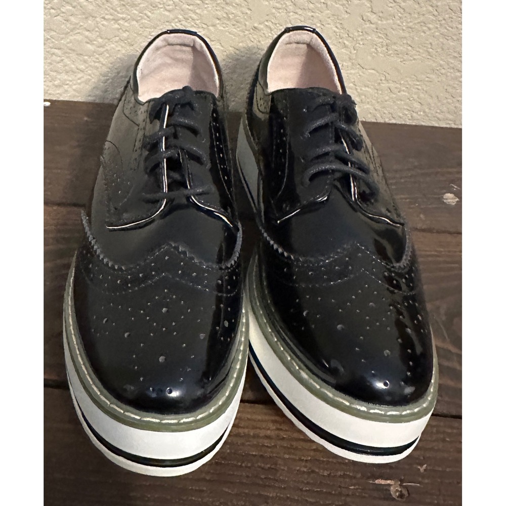 Dadawen Womens Black Patent Wingtip Platform Oxford Shoes Size 7 Brogue - Picture 5 of 15